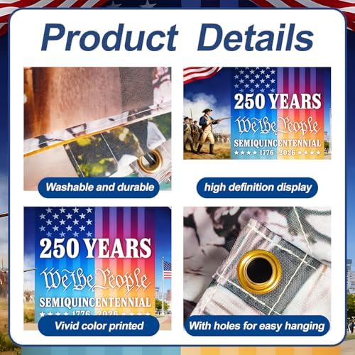 16x7 ft USA 250 Years History Garage Door Banner - “We the People” Tribute with Soldier & Statue of Liberty Scene, Hanging Large Backdrop for Semiquincentennial Events & Patriotic Display - Image 4