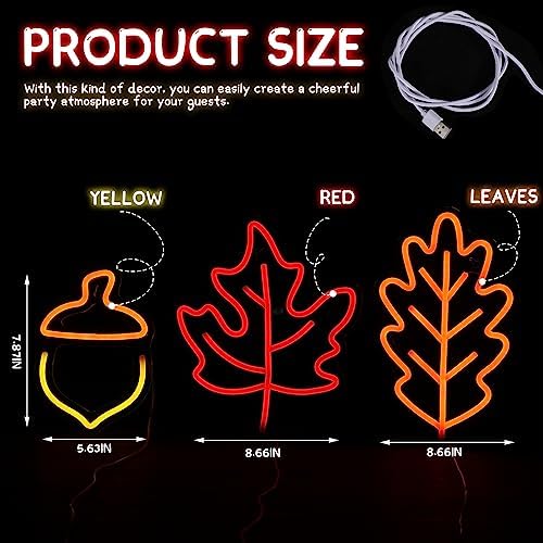 ROCEEI 3 Pcs Fall Thanksgiving Neon Sign Decor LED Window Light Autumn - Image 2
