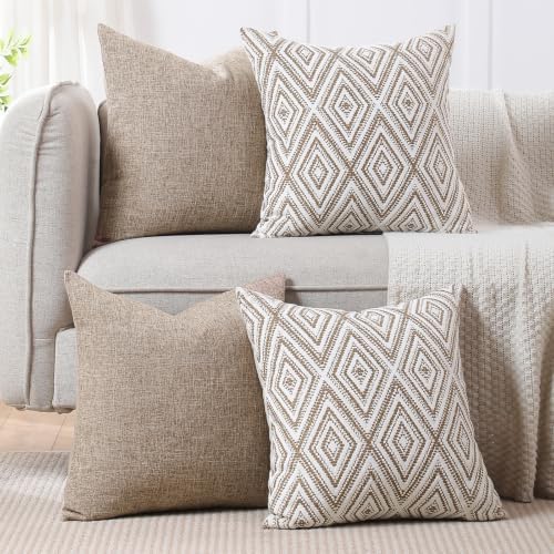 HPUK Throw Pillow Covers 18x18, Set of 4, Light Brown Couch Pillow Covers - Image 7