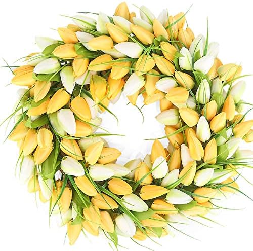 BOMAROLAN Tulip Wreath 20 Inch for Front Door Summer Fall Large Wreaths Springtime All Year Around for Outdoor Door Indoor Wall Or Window Décor Festival Decoration by BOMAROLAN