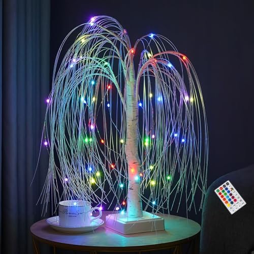 Christmas Tree Decor with Remote - 2ft RGB LED Willow Tree, 60 Color Changing Light Modes | Gift Ready Holiday Centerpiece for Home, Office, Wedding | USB/Battery Powered - Image 3