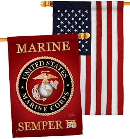 Marine Corps House Flag - Pack Armed Forces USMC Semper Fi United State American Military Veteran Retire Official USA Embroidery - Banner Small Garden Yard Gift Double-Sided Made In 28 X 40 by Breeze+Decor