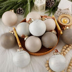 Yunlly 12 Pcs Neutral Christmas Ornament, Ivory Taupe Beige, 3.15'' - Image 2