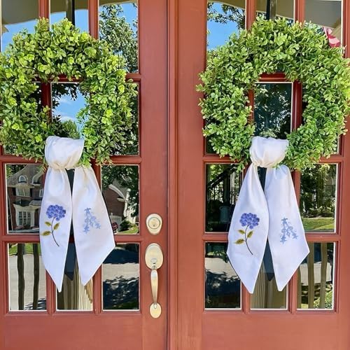 Boxwood Wreath for Front Door Spring Summer Wreaths Farmhouse Door Hanger,Last Name Year Round Porch Decor,20 inch Multi Occasion use Wreath with Personalized Monogram sash Embroidered -20 (A) - Image 7