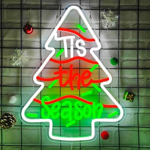 Christmas Tree Cake Neon Sign Christmas Neon Sign for Wall Decor Tis The Season Led Sign Xmas Tree Cakes Neon Light Up Signs for Holiday Door Window Bedroom Party Home Xmas Gift Winter Bar Porch - Image 2
