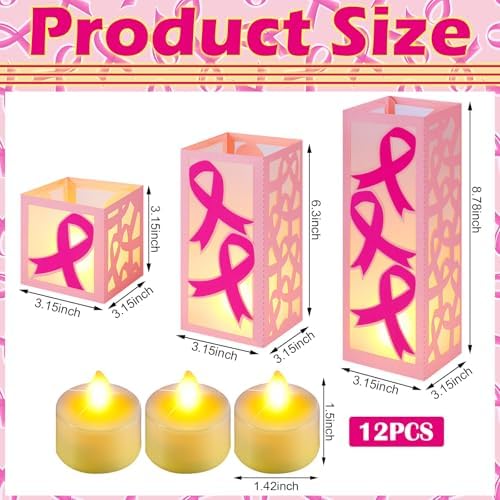 VIHOSE 12 Sets Breast Cancer Awareness Centerpieces for Table Paper Lantern - Image 3
