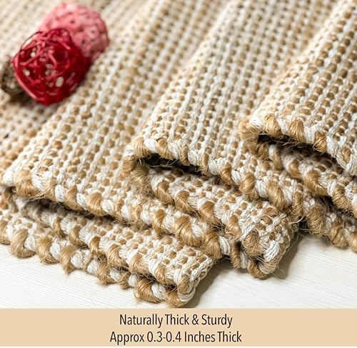 Chardin home Natural Jute Table Runner 13x108 Inch – Vintage Boho Rustic Table Decor – Handwoven Long Table Runner in Natural Jute and Ivory – Farmhouse Dining or Console Table Accent - Image 3