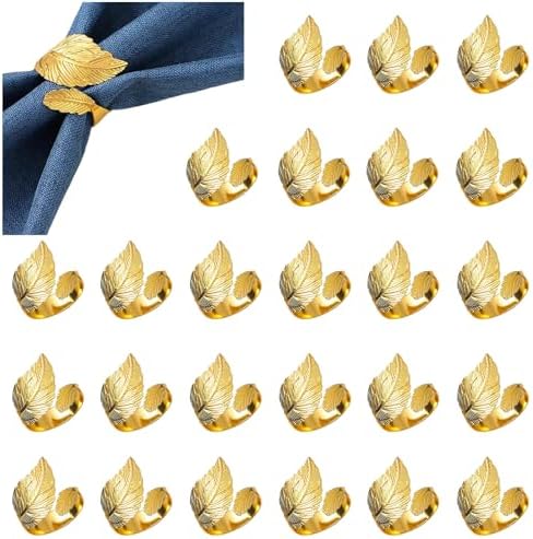 Gold Napkin Rings Set of 50, Bright Golden Leaf Napkins Rings Holders by MagicRealForBetterLife