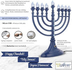 Multi-Pack Blue Traditional LED Hanukkah Menorahs Powered by Battery or USB Chanukiah Electric Menorah 4' Micro USB Cable Included Electronic Chanukah Candles Hanukah Decor Lights Minorah - Image 4