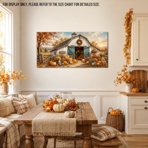 WAXWHELK Fall Farmhouse Canvas Wall Art, Rustic Farmhouse Barn Pumpkin Autumn Thanksgiving Painting Pictures Artwork for Bedroom Living Room Home Decor (30"x60") - Image 3