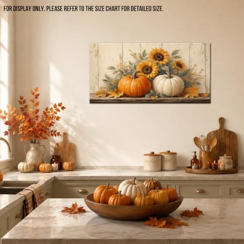 WAXWHELK Pumpkin Fall Canvas Wall Art, Pumpkin and Sunflower Autumn Thanksgiving Painting Pictures, Rustic Farmhouse Artwork for Living Room Bedroom Home Decor (16"x32") - Image 3