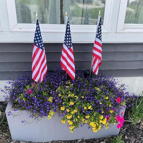 Bradford Small American Flags on Stick 12 Pcs 12x18 inch for Yard Lawn Decorations, Heavy Duty Mini Hand Held Handheld US USA Flags with Retractable Pole for Garden Planter Outside - Image 5