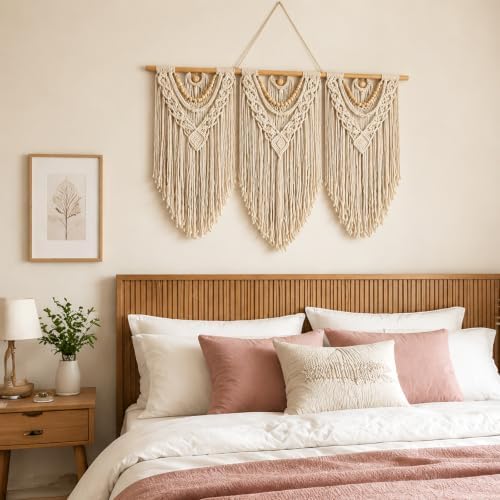 Macrame Wall Hanging-Large, Boho Tapestry Macrame Wall Decor Art (White) - Image 4