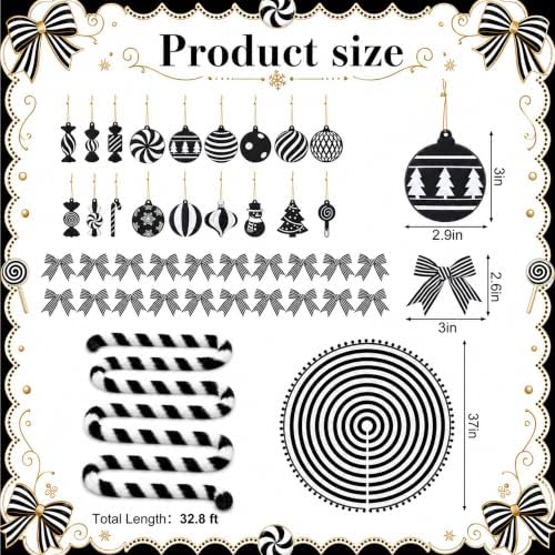 40Pcs Black White Striped Christmas Garland Tree Decor Set, Goth Xmas Decor - Image 2