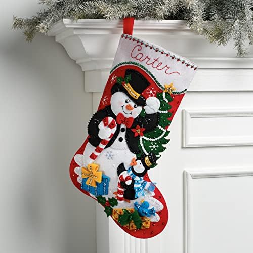 Bucilla Felt Applique 18" Stocking Making Kit, Dapper Snowman, Perfect for DIY Arts and Crafts, 89530E - Image 3