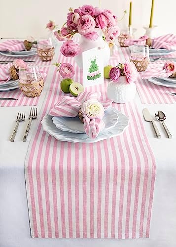 Solino Home 100% Linen Table Runner, 14 x 108 in, Blossom and White Striped by SolinoHome