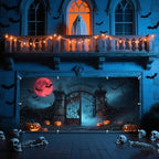7x16ft Scary Halloween Garage Door Cover for Double Car Full Blood Moon Bats Iron Gate Haunted House Halloween Garage Door Banner Backdrop for Photography for Outdoor Party Decorations - Image 5