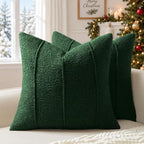 YCOLL Christmas Green Boucle Pillow Covers 22x22 Set of 2, Textured Christmas Pillow Covers with Striped Design, Soft Farmhouse Decorative Throw Pillow Covers for Christmas Decor by PillowCoversExpert