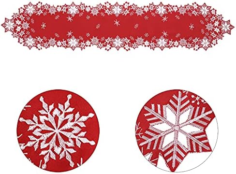 Simhomsen Embroidered Snowflakes Table Runners for Christmas Holiday and Winter 14×108 inches - Image 4