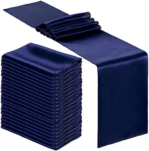 Bencailor 36 Pcs Navy Blue Satin Table Runners Bulk, 12 x 108 Inch by Bencailor
