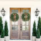 Christmas Decorations -24 Inch Christmas Wreath, Norfolk Pine Wreath, Christmas Wreaths for Front Door, Christmas Door Wreath with Bow Ribbon for Home Table Wall Window Indoor Outdoor - Image 2