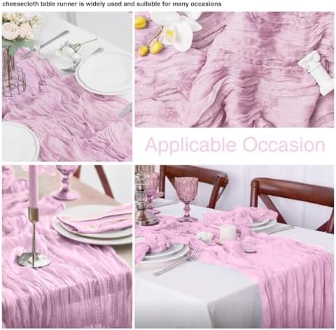 20 Pack Light Pink Cheesecloth Table Runner 17x108 Inch Boho Wrinkled Sheer Gauze Cheese Cloth Table Runner Bulk Decor for Wedding, Bridal Shower, Birthday Party - Image 3