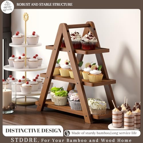 3 Tier Serving Tray Cupcake Stand and Towers Serving Tray for Party Food Tray Farmhouse Serving Platter Decorative Tray Decor Dessert Display Set Tiered Tray Stand (Brown) - Image 2