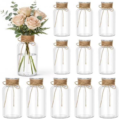 12Pack Mason Jars for Centerpiece Glass Flower Bud Vase Transparent Vases by Unknown