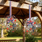 10 PCS Small Patriotic Wreath Mini 4th of July Wreaths for Kitchen Cabinets Farmhouse Red White Blue Candle Rings with Star Decor & Ribbon for Independence Day Kitchen Cabinet Window Wall Decor - Image 2
