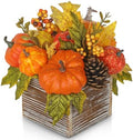 Artificial Pumpkins Fall Centerpiece for Table In Rustic Square Wooden Box by VillaComo