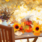 Set of 6 Mini Fall Pumpkin with Artificial Flower Decoration Autumn Thanksgiving Pumpkins Maple Sunflower Centerpieces for Table Harvest Fall Floral Decor Fireplace Mantle Living Home Kitchen Party - Image 7