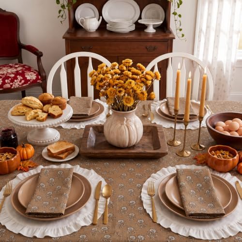 Mindsoft Set of 12 Floral Cloth Napkins Brown Linen Cloth Napkins - Image 3