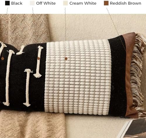 Black Boho Lumbar Throw Pillow Cover 14x24 Decorative Pillows - Image 3