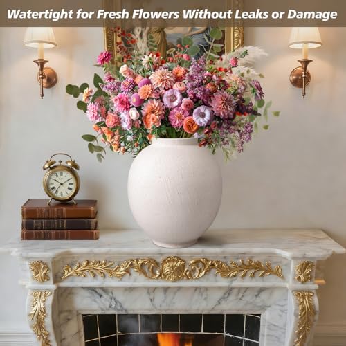 Large Ceramic Vase White Flower Vase,9.8 Inch Tall Big Round Vase - Image 5