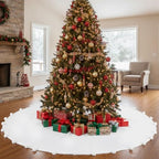 Libima Large White Faux Fur Christmas Tree Skirt with Pom Poms,84 Inch by Libima