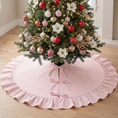 JOVIPOP Christmas Tree Skirt, 60 Inch Red Pinstripe Ruffle by Unknown