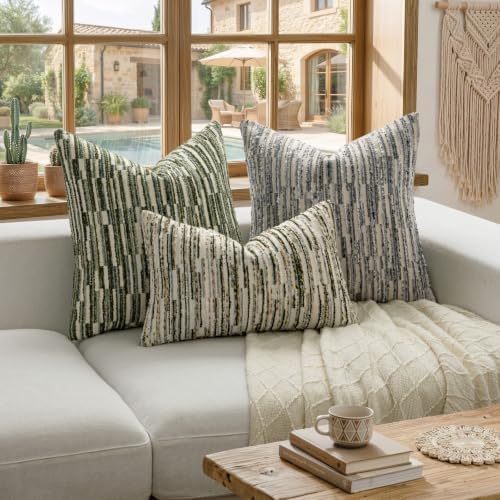 Boho Striped Decorative Throw Pillow Covers 26"X26" Set of 2，Olive Green - Image 6
