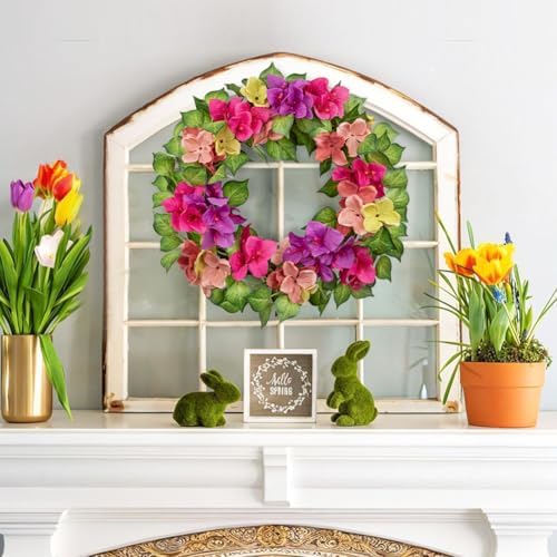 Briful Artificial Bougainvillea Wreath for Front Door, 16in Realistic Faux Floral Wreath Summer Spring Wreath for Wall Window Mantle Outdoor Porch Decor - Image 4