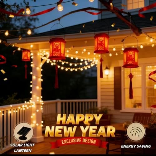 Solar Lanterns, Chinese Lanterns, red Outdoor Hanging Decorations, Suitable for Gardens, patios, courtyards and lawns, can be Used for New Year, Spring Festival and Weddings. (4Pack) - Image 2
