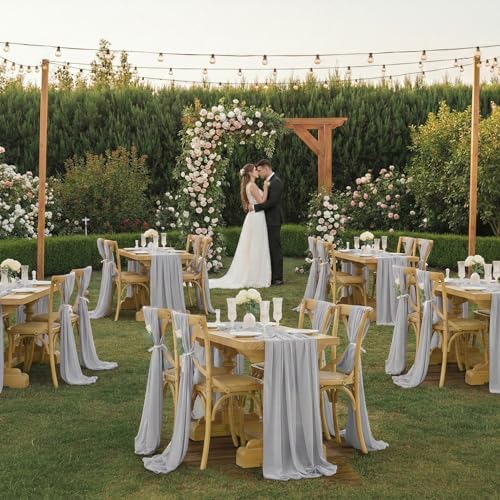 MDS Pack of 10 | Grey | 14ft Chiffon Table Runner 29x170 Inches Long Romantic Rustic Sheer Gauze Runner for Wedding Bridal Shower Birthday Banquets Engagement Spring Easter Boho Decorations - Image 2