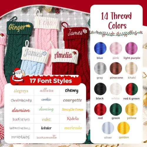 Personalized Christmas Stockings,Custom Embroidered Name & Monogram Knit Stockings for Kids,Family,Red/Green Cable Knit 18" Christmas Stocking for Fireplace Holiday Decor Gifts(8 Pack) - Image 3