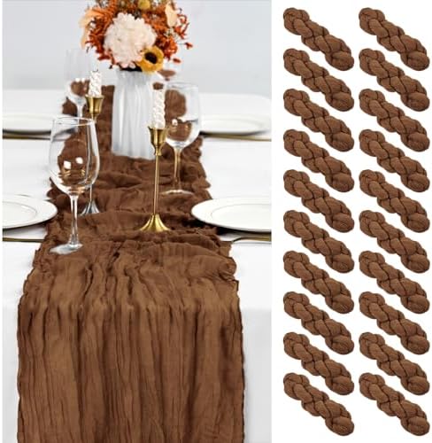 20 Pack Brown Table Runner 10Ft Cheesecloth Table Runner Boho Gauze Cheese Cloth Table Runners Romantic Long Sheer Fabric Table Runners for Wedding Party Bridal Shower by YMHPRIDE