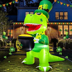 KOOY 5 FT St Patricks Inflatable Dinosaur Hold Gold Pot Outdoor Decor with Shamrock Hat, Saint Patricks Blow Up Inflatable Irish Decorations for Yard Holiday Party Blow Up Yard Decorations by KOOY