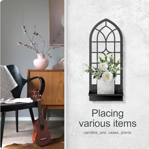 Wall Sconces Candle, Black Metal Wall Art Decor, Retro Line Wall Candle Holder for Living Room, Dining Room, Bedroom, Bathroom (16.5 x 7 in) - Image 4