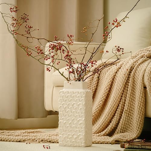 Ceramic Flower Vase, 12.6” Tall Rustic Farmhouse Decorative Vase for Home Decor, Beige Textured Pottery Vase for Pampas Grass, Living Room, Entryway, Mantel, Kitchen Table - Image 4