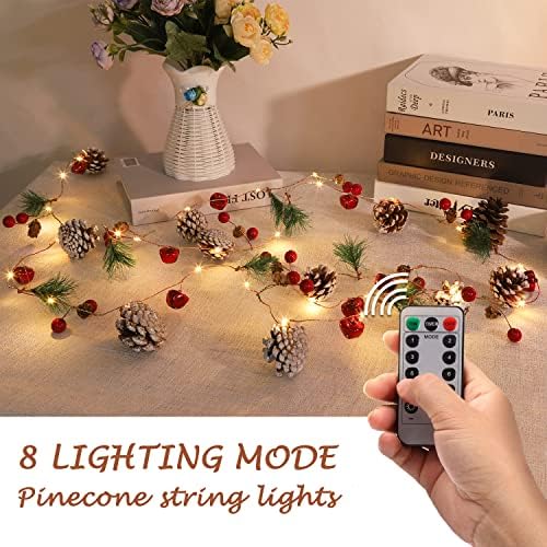 10FT Enchanting Christmas Garland with 30 LED Lights Battery Operated-Realistic Red Berries & Pine Cones Decor for Tree,Fireplace Mantel,Indoor Holiday Home Decor (10Ft) - Image 5