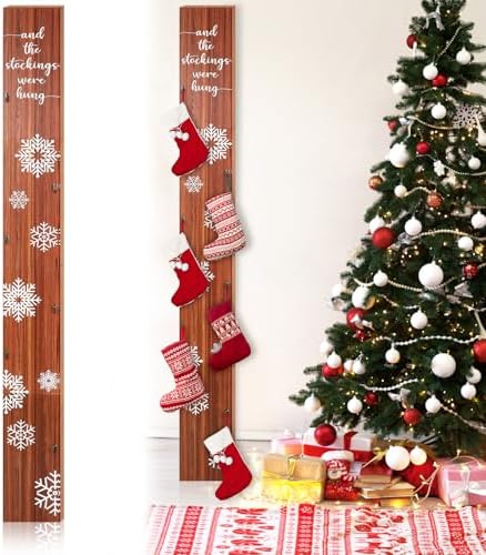 Cinnvoice Rustic 70 Inch Stocking Holder, 6 Hooks Freestanding Wood by QinYee