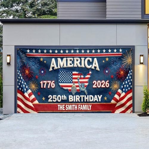 American 250th Birthday Garage Door Cover Decorations, 4th of July Photograph Backdrop America USA Banner 250th Anniversary Garage Door for Independence Day Patriotic Party Outdoor Decor Banners (I) by Unknown
