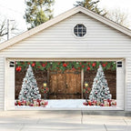 7x16ft Christmas Garage Door Decorations Christmas Barn Xmas Tree Christmas Ball Snowflake Garage Backdrop for Xmas Eve Holiday Outdoor Wall Decor Winter Holiday Background Sign for Garage Door by Leyiyi