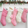steo spce 5 Pack Pink & White Farmhouse Christmas Stockings – Rustic Boho Vintage Cable Knit Set, Includes 3 Small 15” Pink and 2 Large 18” White Stockings for Fireplace Mantel Holiday Décor by steo+spce